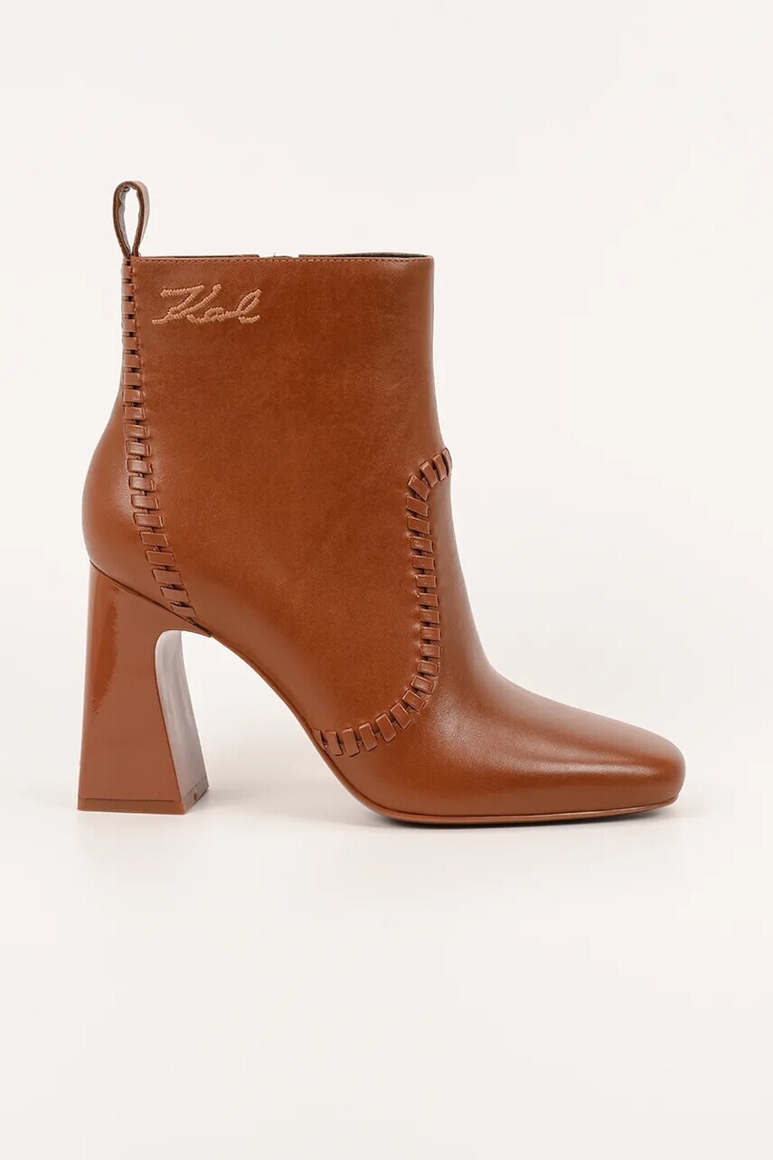 Kožené členkové topánky Karl Lagerfeld ASTRA NOVA hnedá farba, na podpätku, KL33142