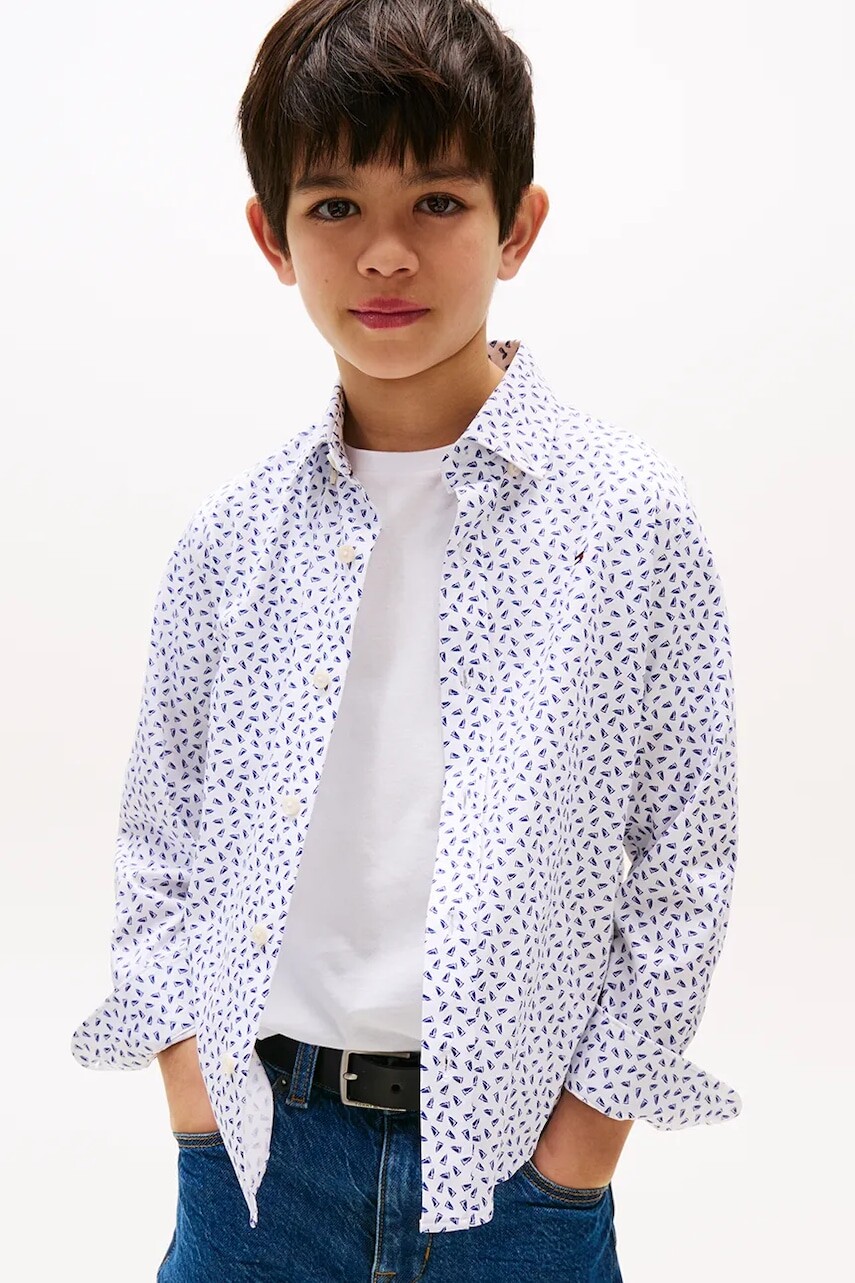 Detská bavlnená košeľa Tommy Hilfiger biela farba, KB0KB09681