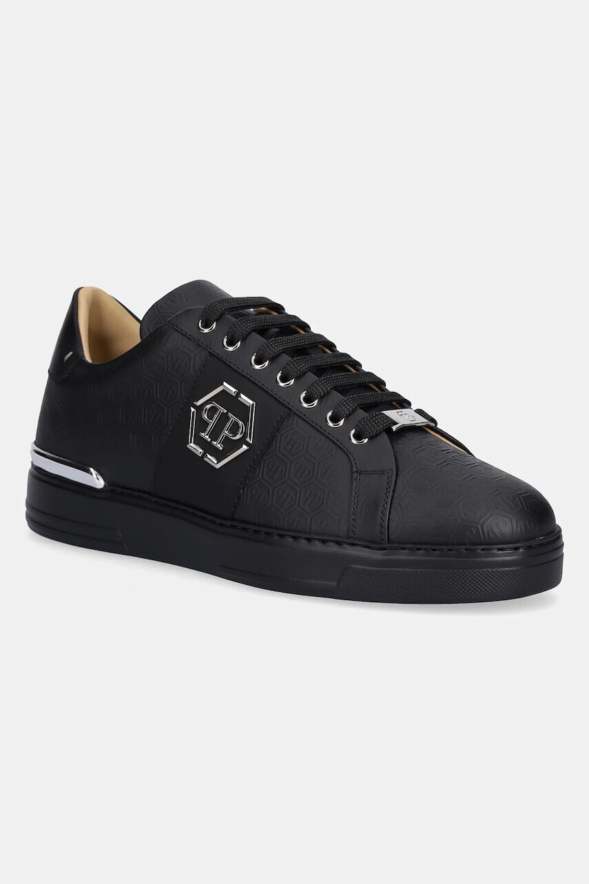 Kožené tenisky Philipp Plein Lo-Top Monogram čierna farba, USC0768 PLE005N 0202