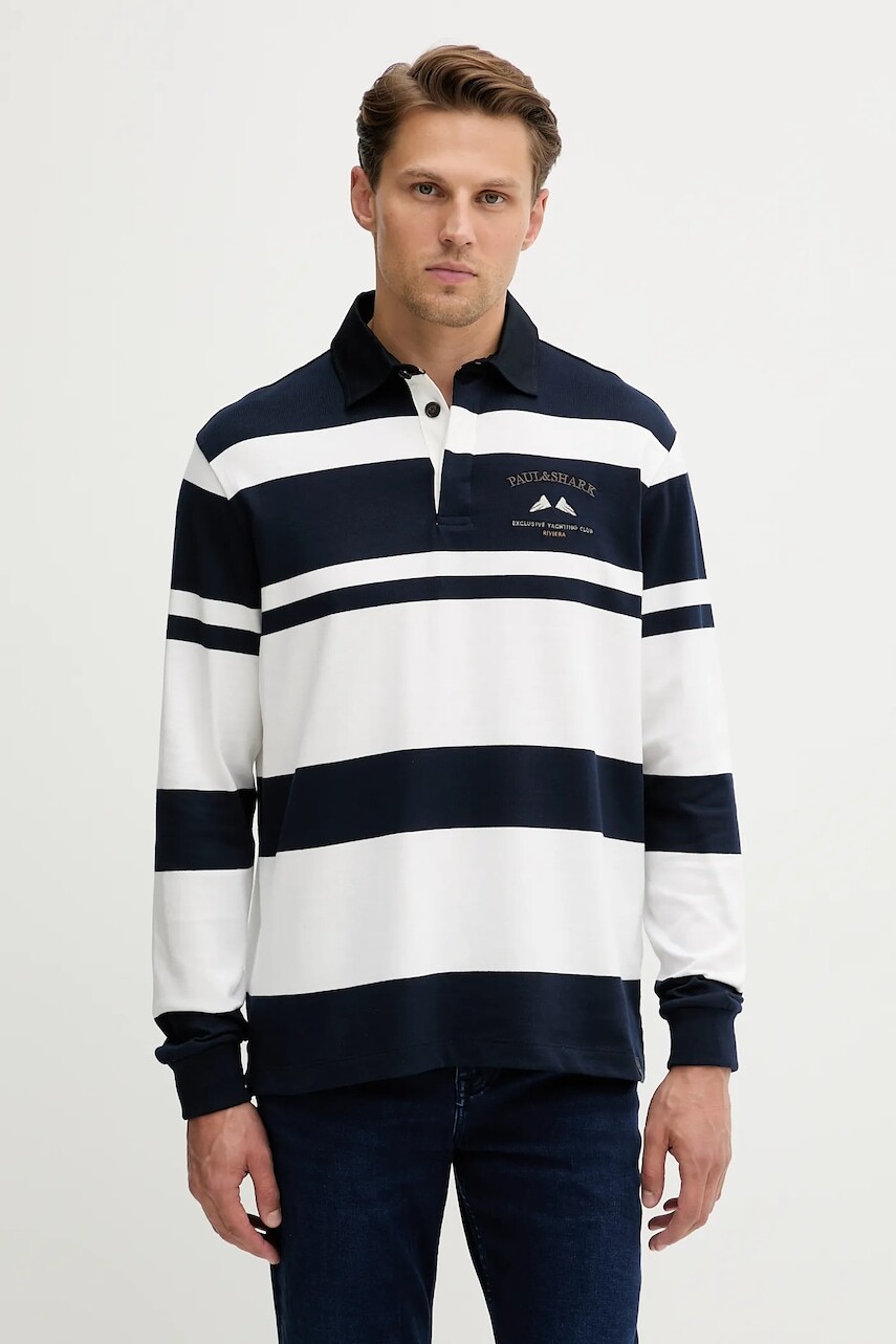 Bavlnené tričko s dlhým rukávom Paul&Shark Knitwear tmavomodrá farba, vzorované, 15311712