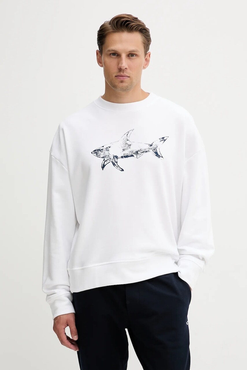 Bavlnená mikina Paul&Shark Knitwear biela farba, s potlačou, 15311848
