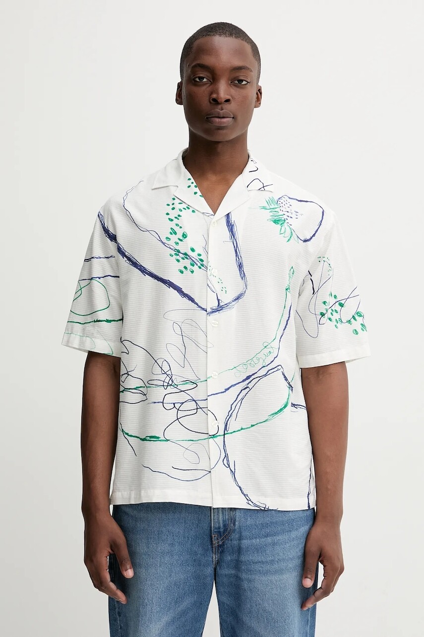 Bavlnená košeľa Desigual MAX béžová farba, voľný strih, 25WMCW06