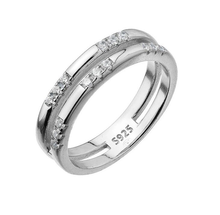 Evolution Group Dvojitý strieborný prsteň so zirkónmi 15018.1 crystal 58 mm