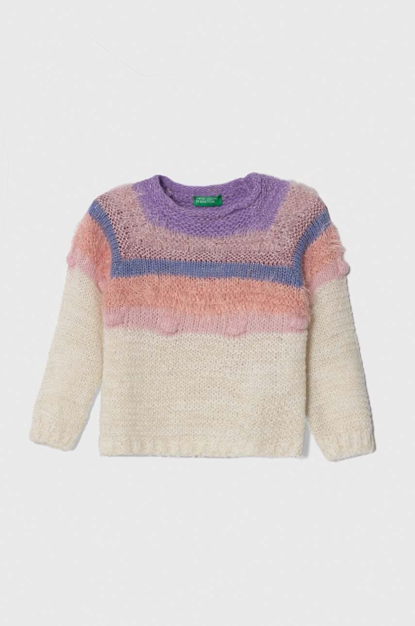 Detský sveter s prímesou vlny United Colors of Benetton béžová farba, tenký