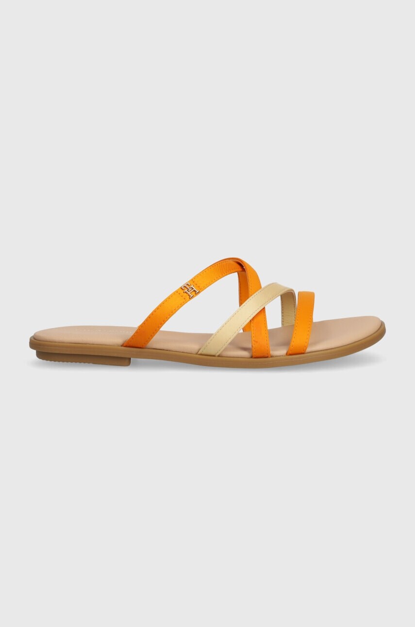 Šľapky Tommy Hilfiger TH STRAP FLAT SATIN SANDAL dámske, oranžová farba, FW0FW08041