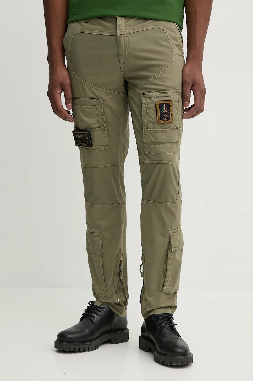 Nohavice Aeronautica Militare pánske, zelená farba, rovné, PA1387CT1493
