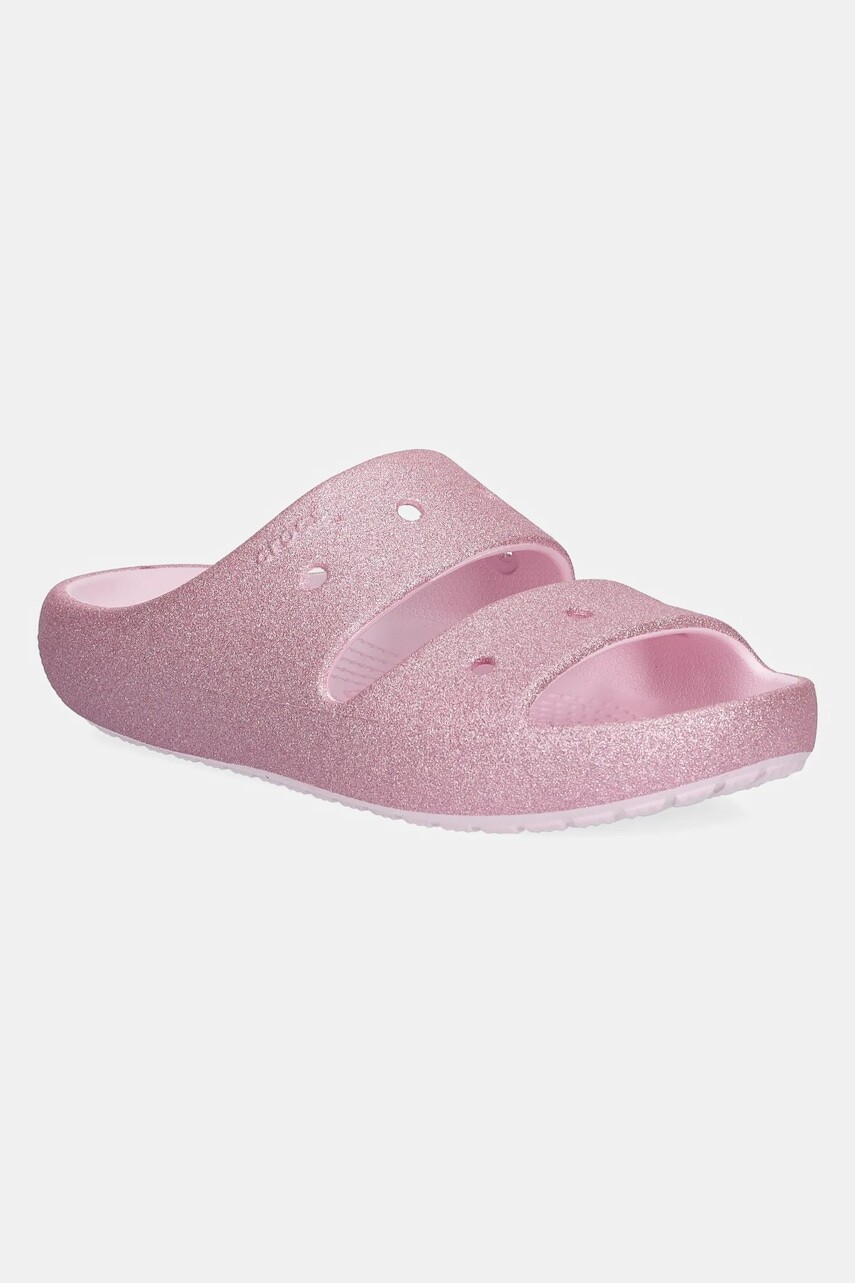 Detské šľapky Crocs CLASSIC GLITTER SANDAL V ružová farba