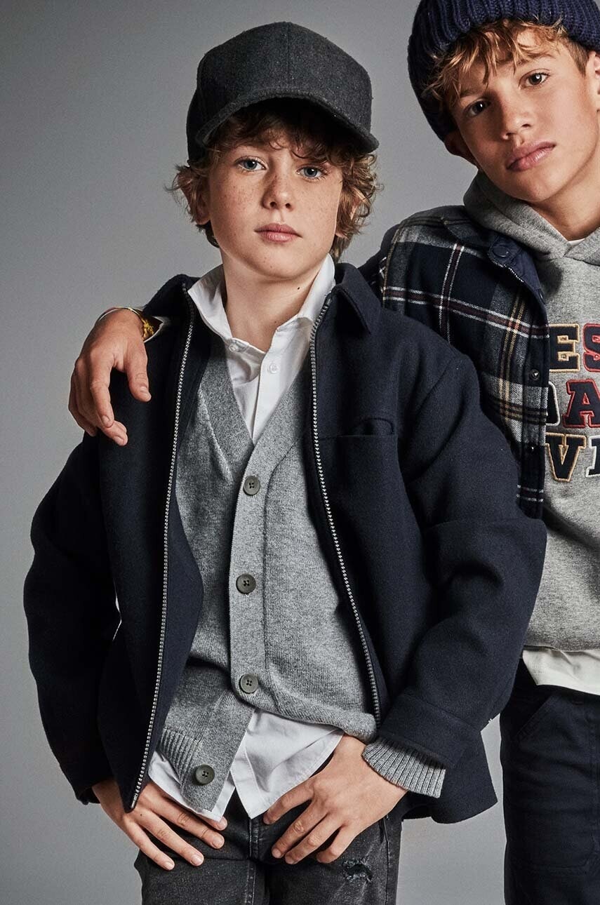 Detský kardigan s prímesou vlny Mayoral šedá farba, tenký, 7394