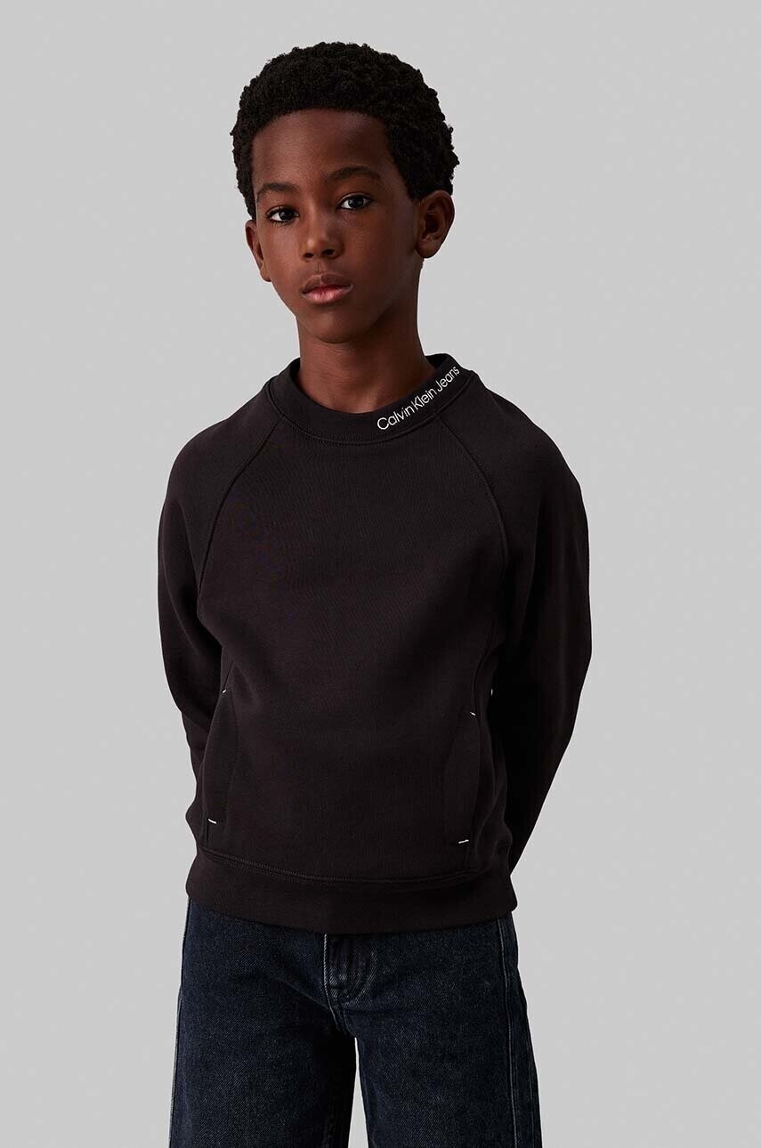 Detská mikina Calvin Klein Jeans čierna farba, jednofarebná, IB0IB02326