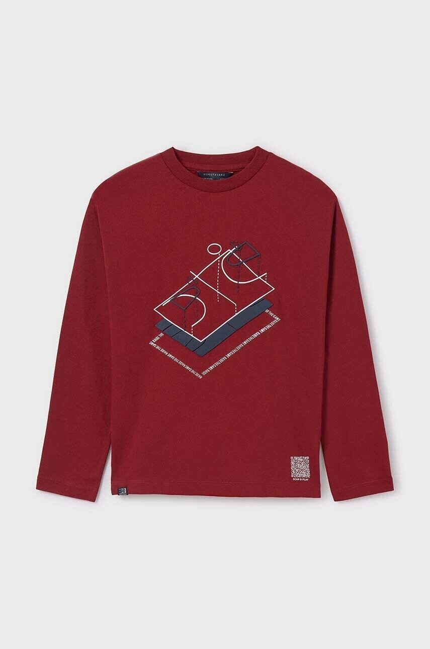 Detská bavlnená košeľa s dlhým rukávom Mayoral bordová farba, s potlačou, 7093