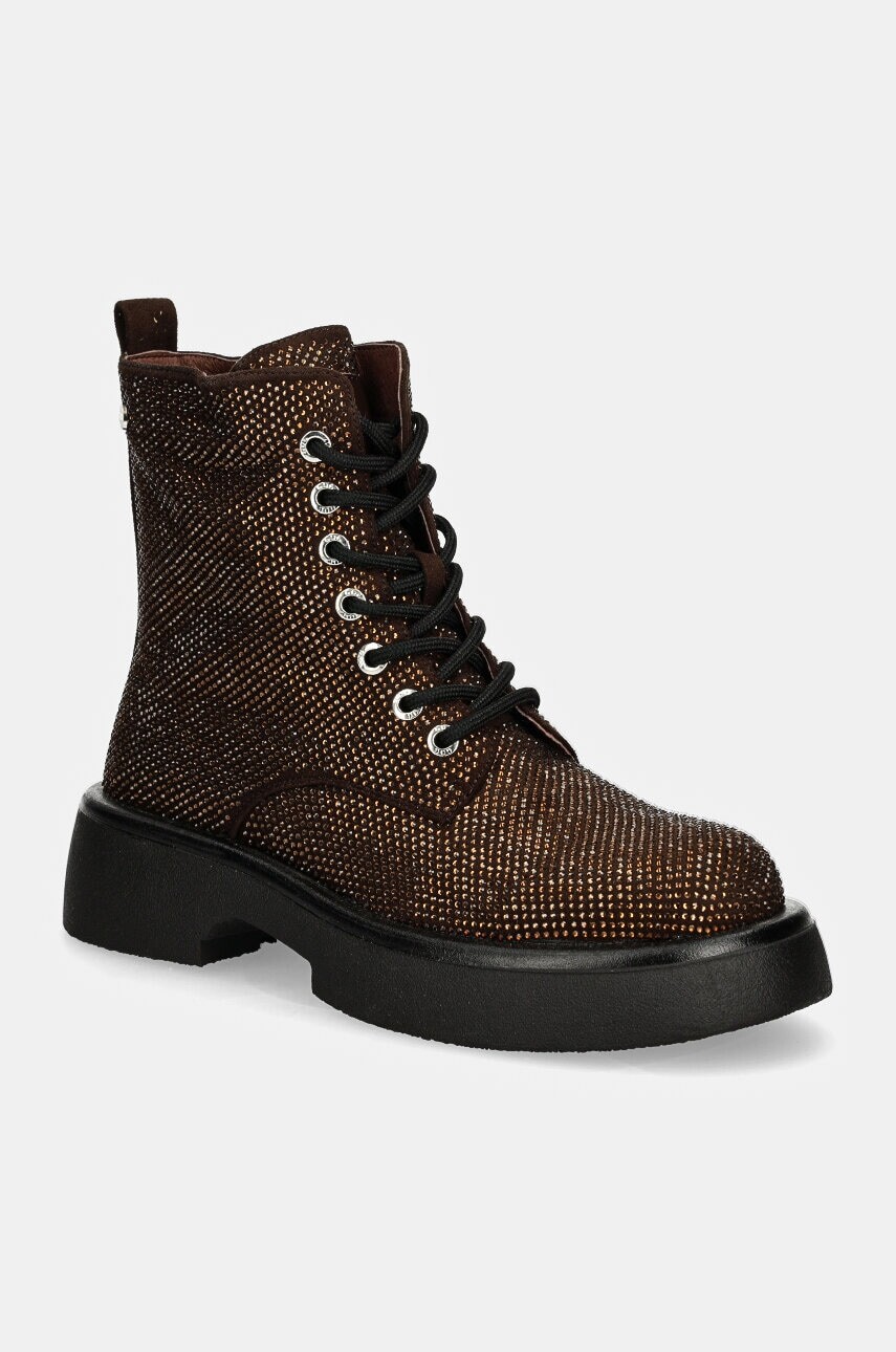 Členkové topánky GOE dámske, hnedá farba, na plochom podpätku, MM2N4044 BROWN