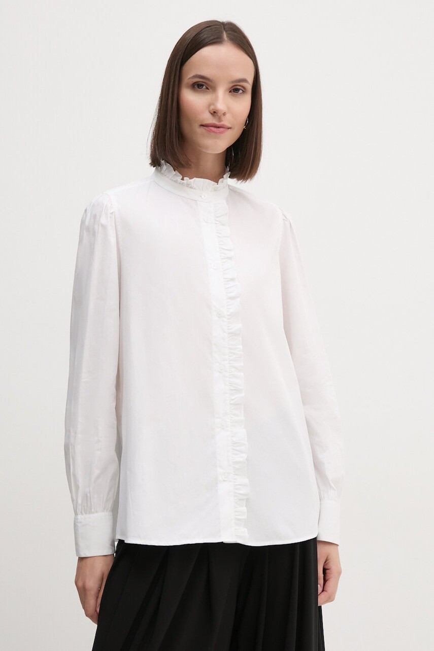Bavlnená košeľa Tommy Hilfiger dámska, biela farba, regular, so stojačikom, WW0WW43529