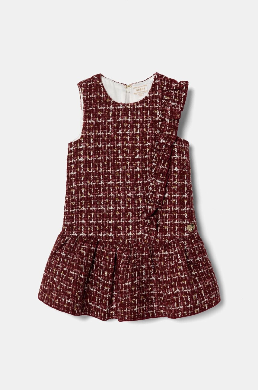 Dievčenské šaty Guess bordová farba, mini, áčkový strih, K4BK10 WGSP0