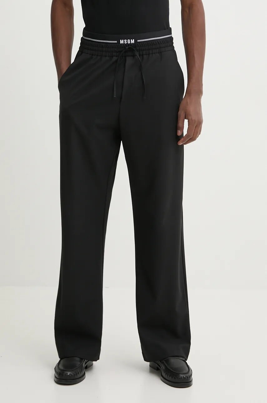 Vlnené nohavice MSGM čierna farba, rovné, 3740MP09.247506