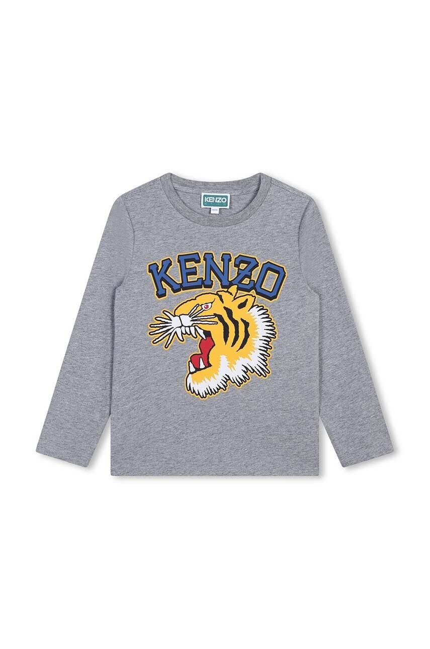 Detská bavlnená košeľa s dlhým rukávom Kenzo Kids šedá farba, s potlačou, K60766