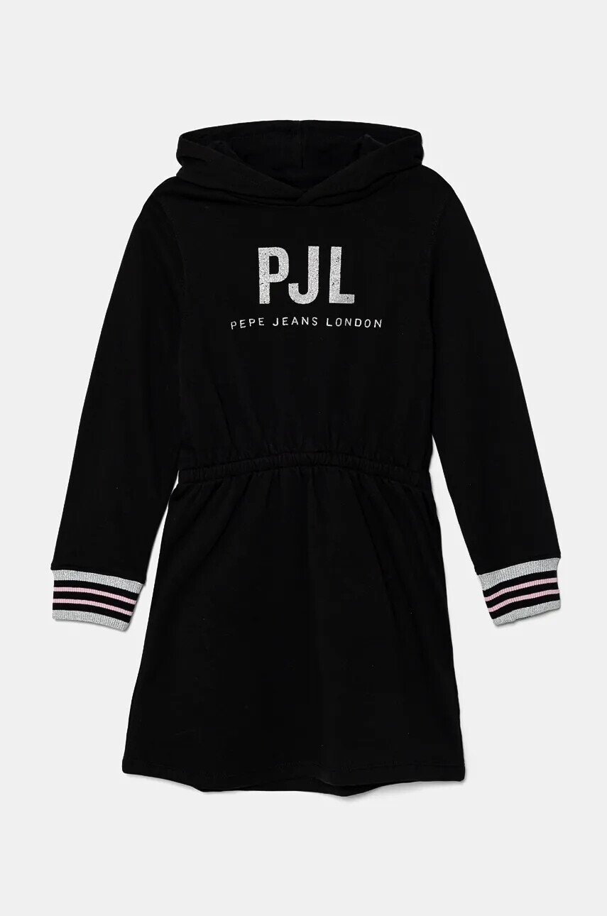 Dievčenské bavlnené šaty Pepe Jeans THAIS čierna farba, mini, áčkový strih, PG951675