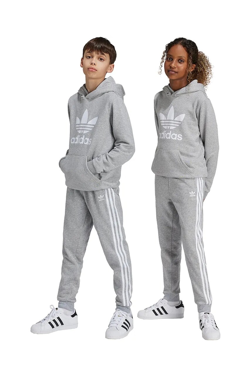 Detské tepláky adidas Originals TREFOIL PANTS šedá farba, melanžové, IY7485