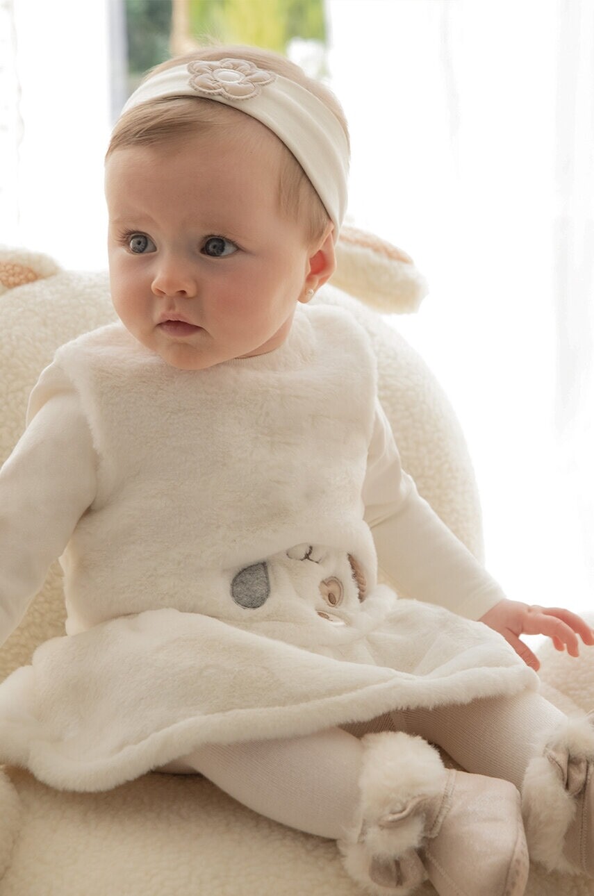 Šaty pre bábätká Mayoral Newborn béžová farba, mini, áčkový strih, 2890