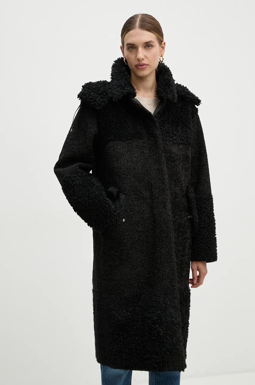 Kabát Boss Orange dámsky, čierna farba, prechodný, oversize, 50524474