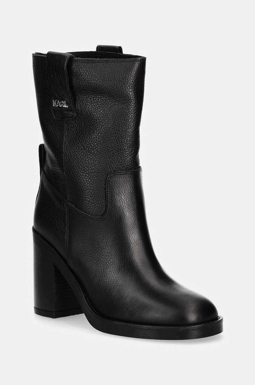 Kožené členkové topánky Karl Lagerfeld BROOKLYN dámske, čierna farba, na podpätku, KL41874