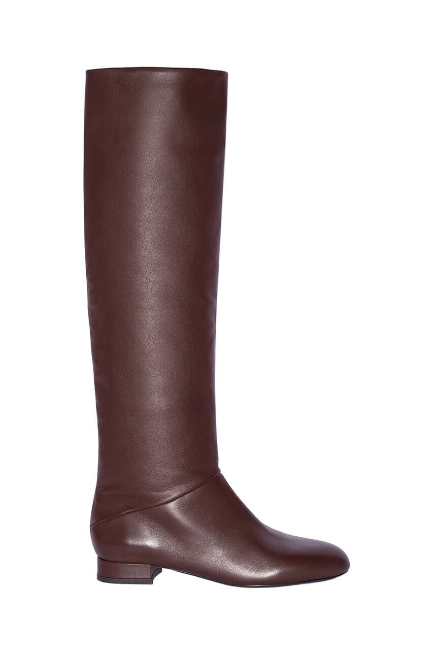 Kožené čižmy By Far Felix dámske, hnedá farba, na plochom podpätku, MWFBO064CL013BR023PL