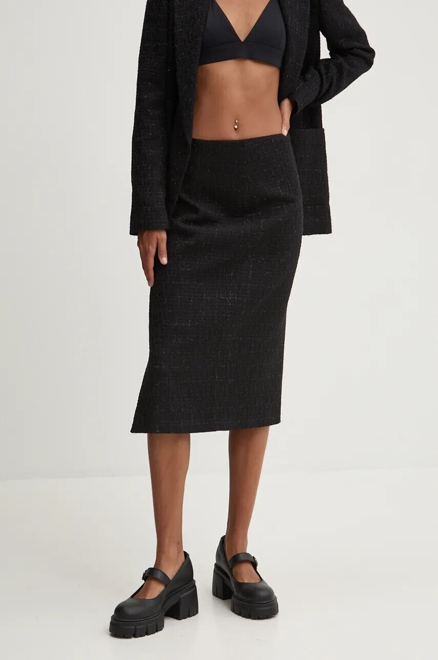 Sukňa HUGO čierna farba, midi, rovný strih, 50527297