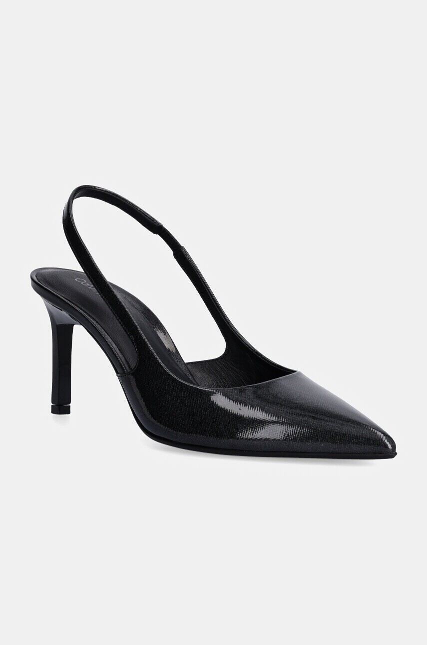 Kožené lodičky Calvin Klein HEEL SLINGBACK PUMP 70 SAFF LTH čierna farba, HW0HW02068