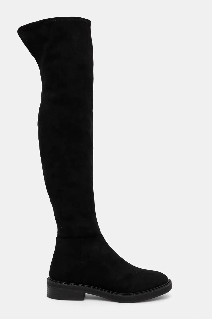 Vysoké čižmy Steve Madden Leza Boots dámske, čierna farba, na plochom podpätku, SM11003368