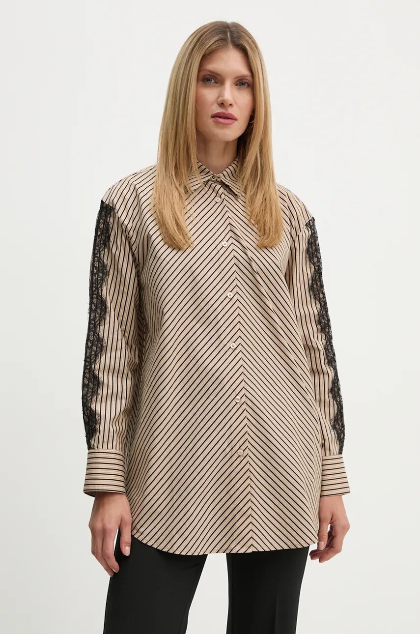 Bavlnená košeľa Bruuns Bazaar IpoBBLua shirt dámska, béžová farba, voľný strih, s klasickým golierom, BBW4140