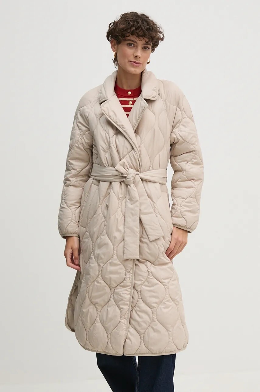 Kabát OUI dámsky, béžová farba, prechodný, oversize, 89459