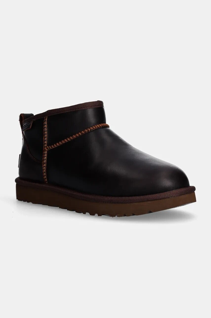 Kožené snehule UGG Classic Ultra Mini Lthr Regen hnedá farba, 1163490-IWD