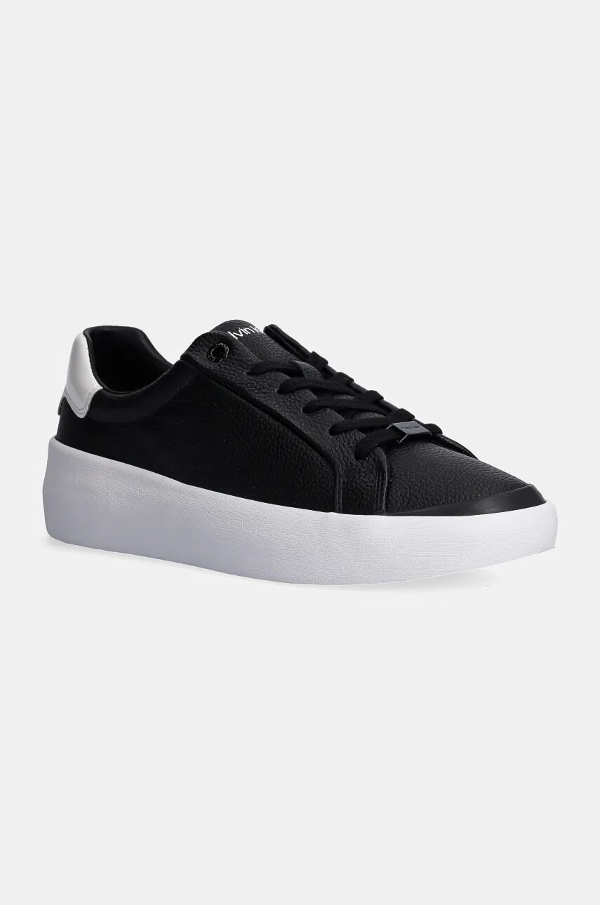 Kožené tenisky Calvin Klein VULC LACE UP LTH čierna farba, HW0HW02214