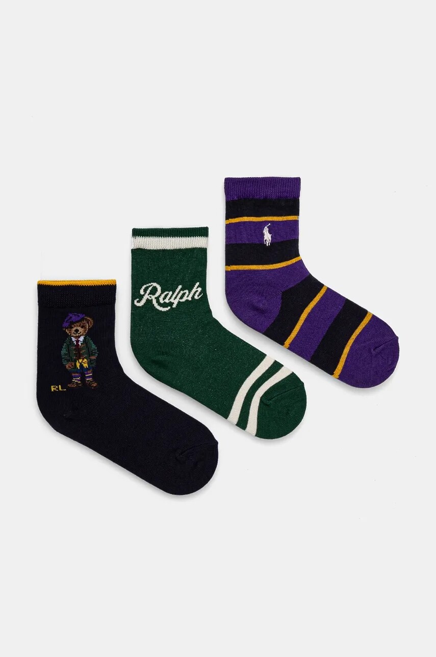 Detské ponožky Polo Ralph Lauren 3-pak fialová farba, 446958815001