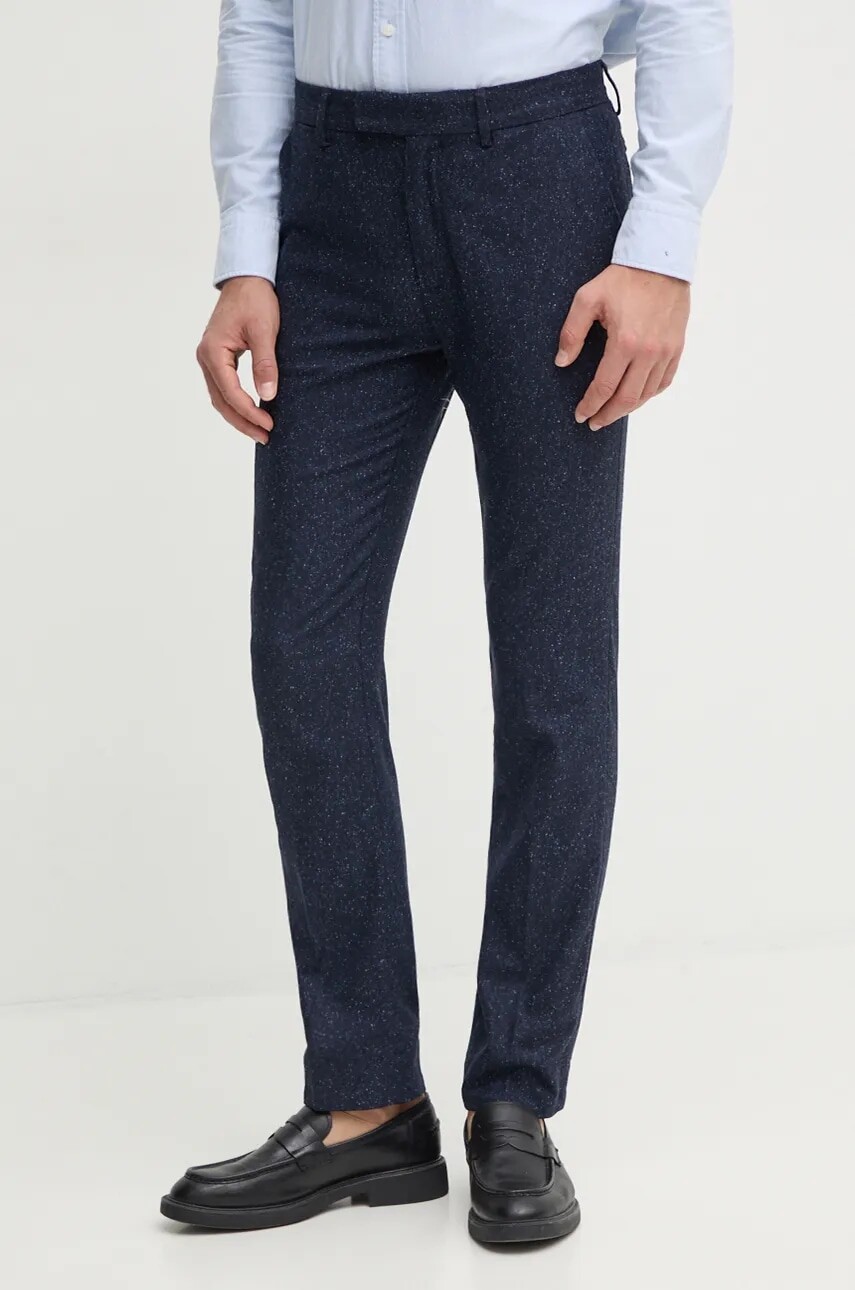Nohavice s prímesou vlny Tommy Hilfiger tmavomodrá farba, rovné, MW0MW36699