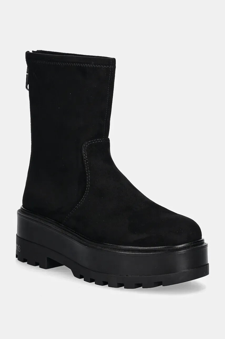 Členkové topánky Calvin Klein Jeans FLATFORM ZIP MG SS dámske, čierna farba, na platforme, YW0YW01602