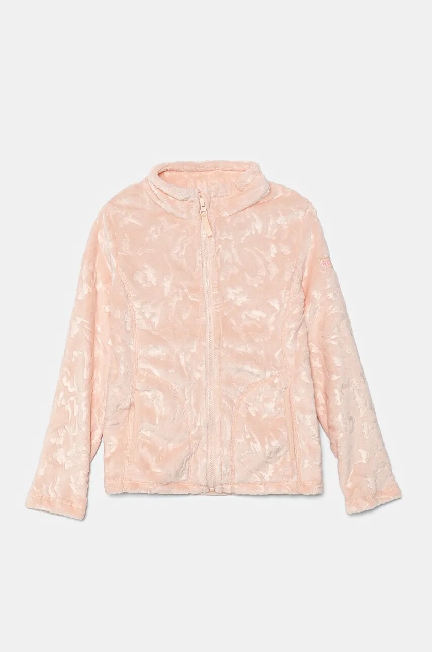 Detská fleecová mikina Roxy IGLOO ružová farba, s kapucňou, jednofarebná, ERGFT03943