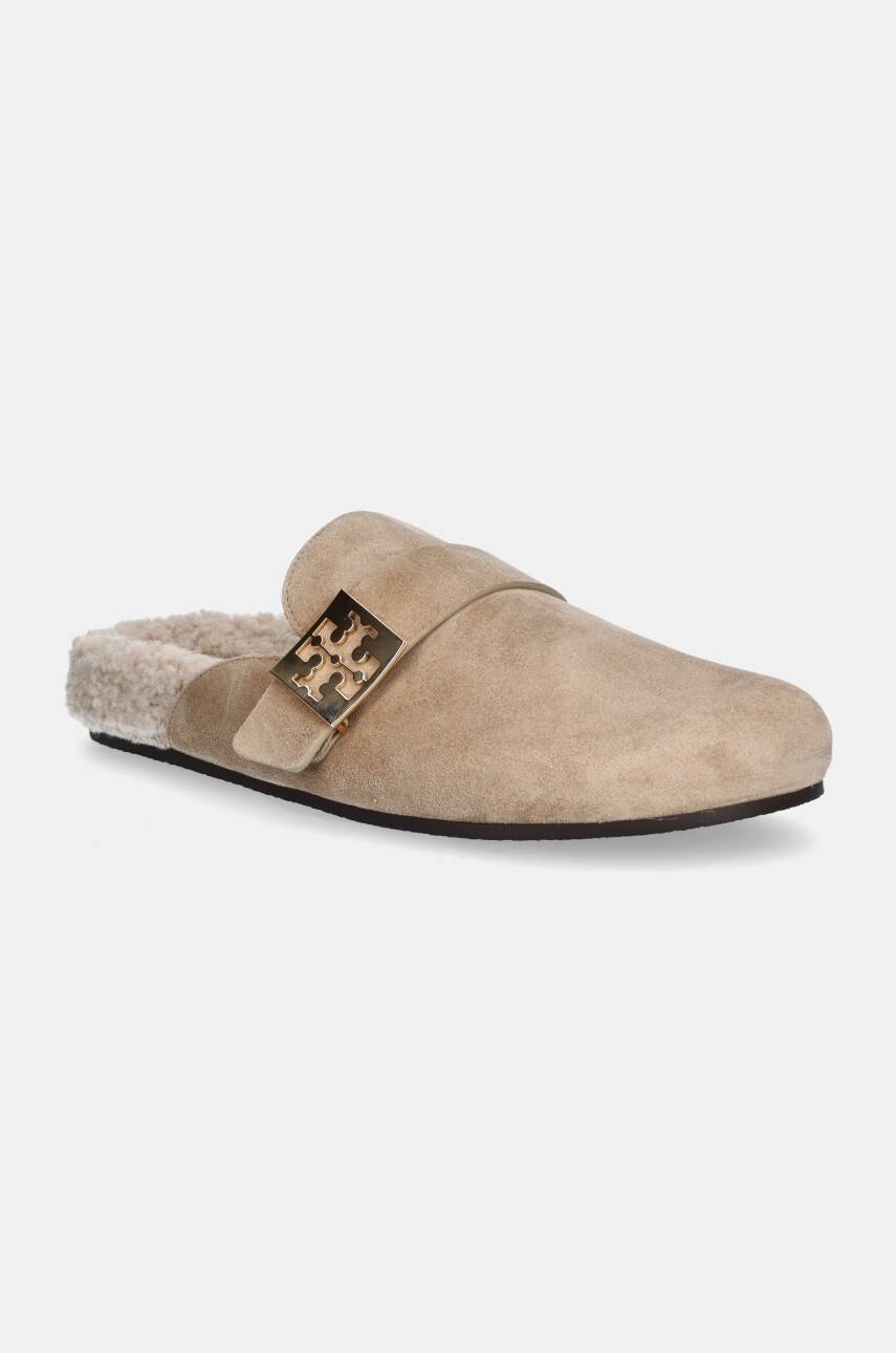 Semišové šľapky Tory Burch Mellow Shearling Mule dámske, béžová farba, 163612-250