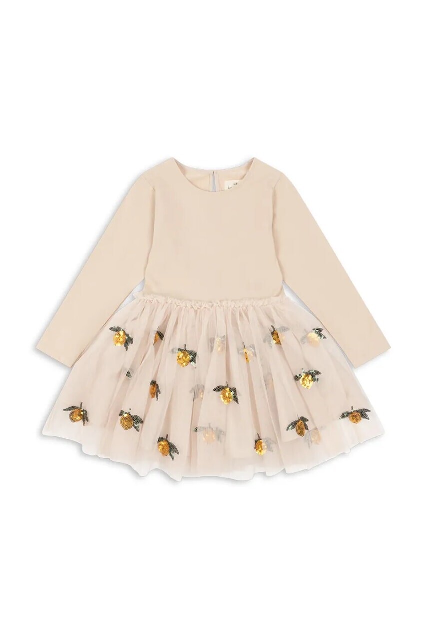 Dievčenské šaty Konges Sløjd YVONNE BALLERINA DRESS béžová farba, mini, áčkový strih, KS102154