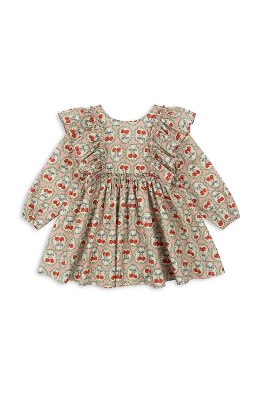 Dievčenské bavlnené šaty Konges Sløjd EVIA LS BOW DRESS GOTS béžová farba, mini, áčkový strih, KS101964