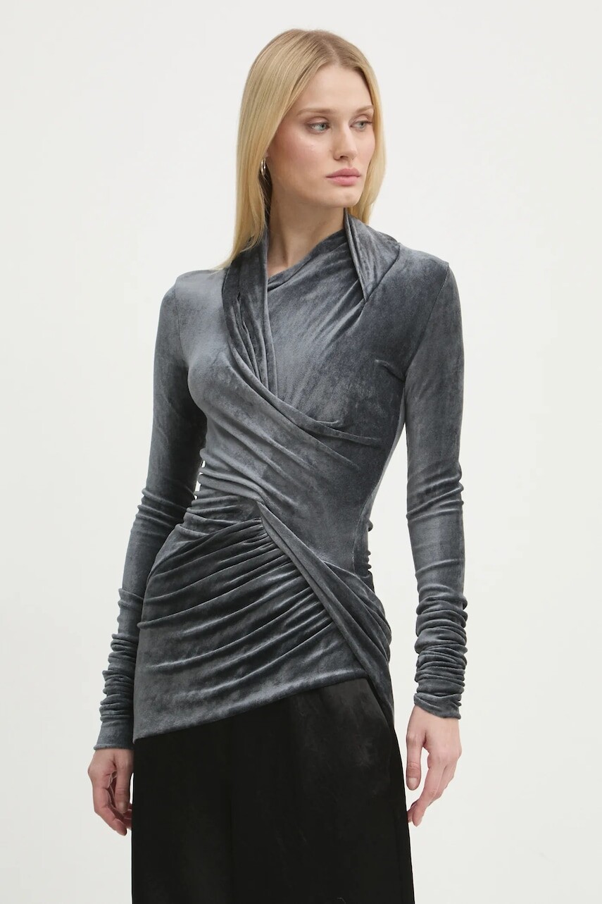 Zamatová blúzka Rick Owens Lilies šedá farba, jednofarebná, LI02D5203VST