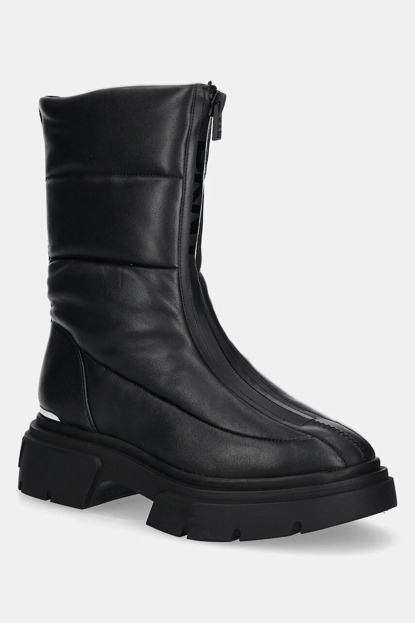 Kožené členkové topánky Dkny Fiza dámske, čierna farba, na plochom podpätku, jemne zateplené, K4419113