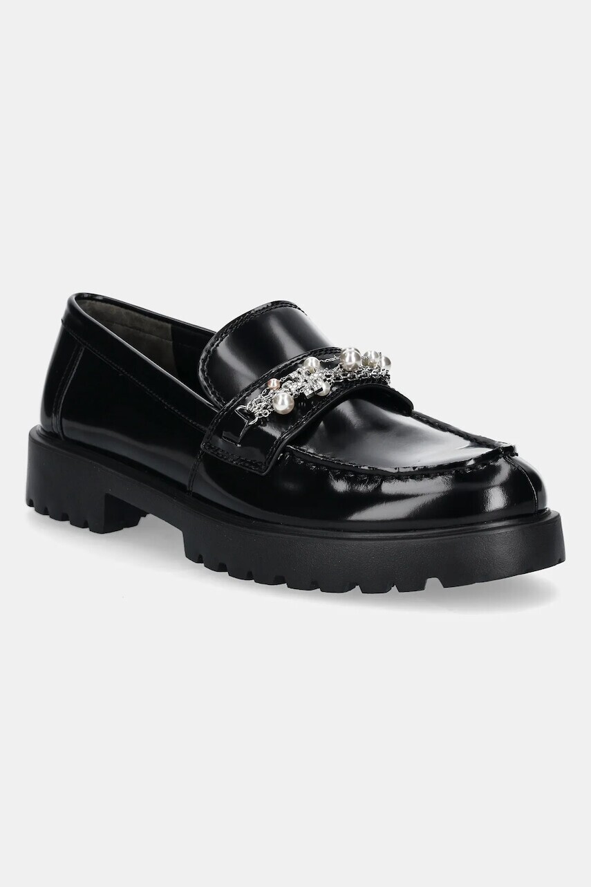 Kožené mokasíny Tory Burch Classic Embellished Lug Loafer dámske, čierna farba, na plochom podpätku, 165828-006