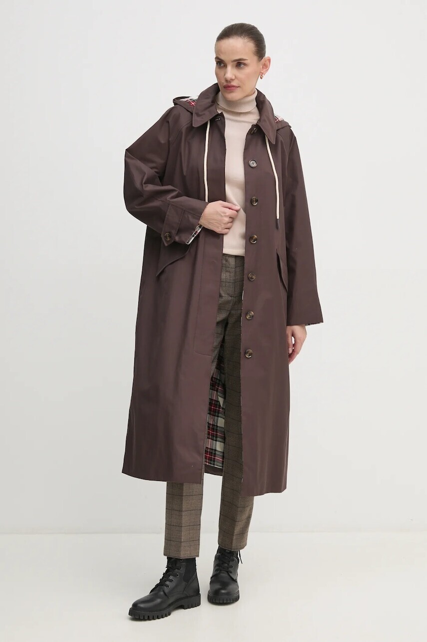 Kabát Barbour X Alexa Natalie Trench Coat dámsky, hnedá farba, prechodný, LWB0907