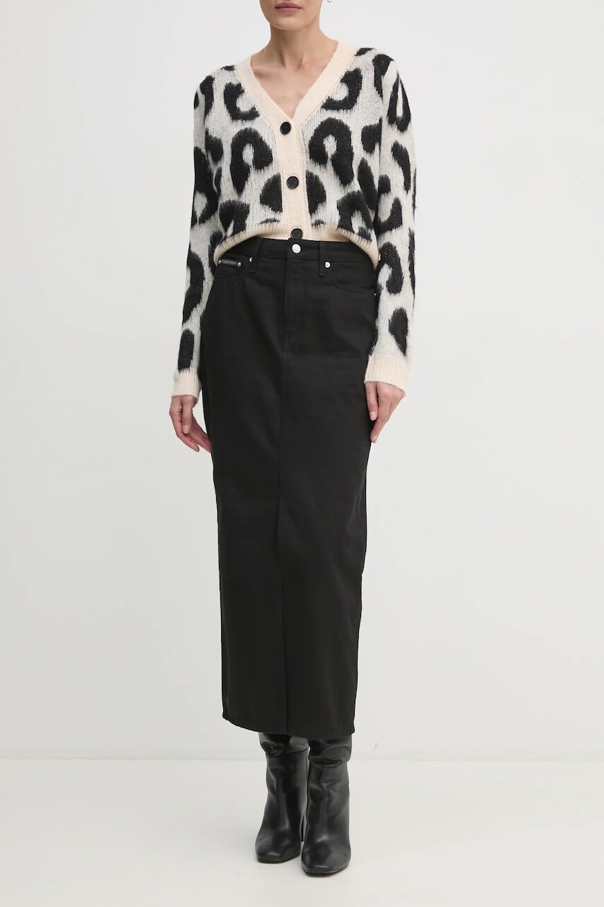 Rifľová sukňa Calvin Klein Jeans čierna farba, maxi, rovný strih, J20J224094