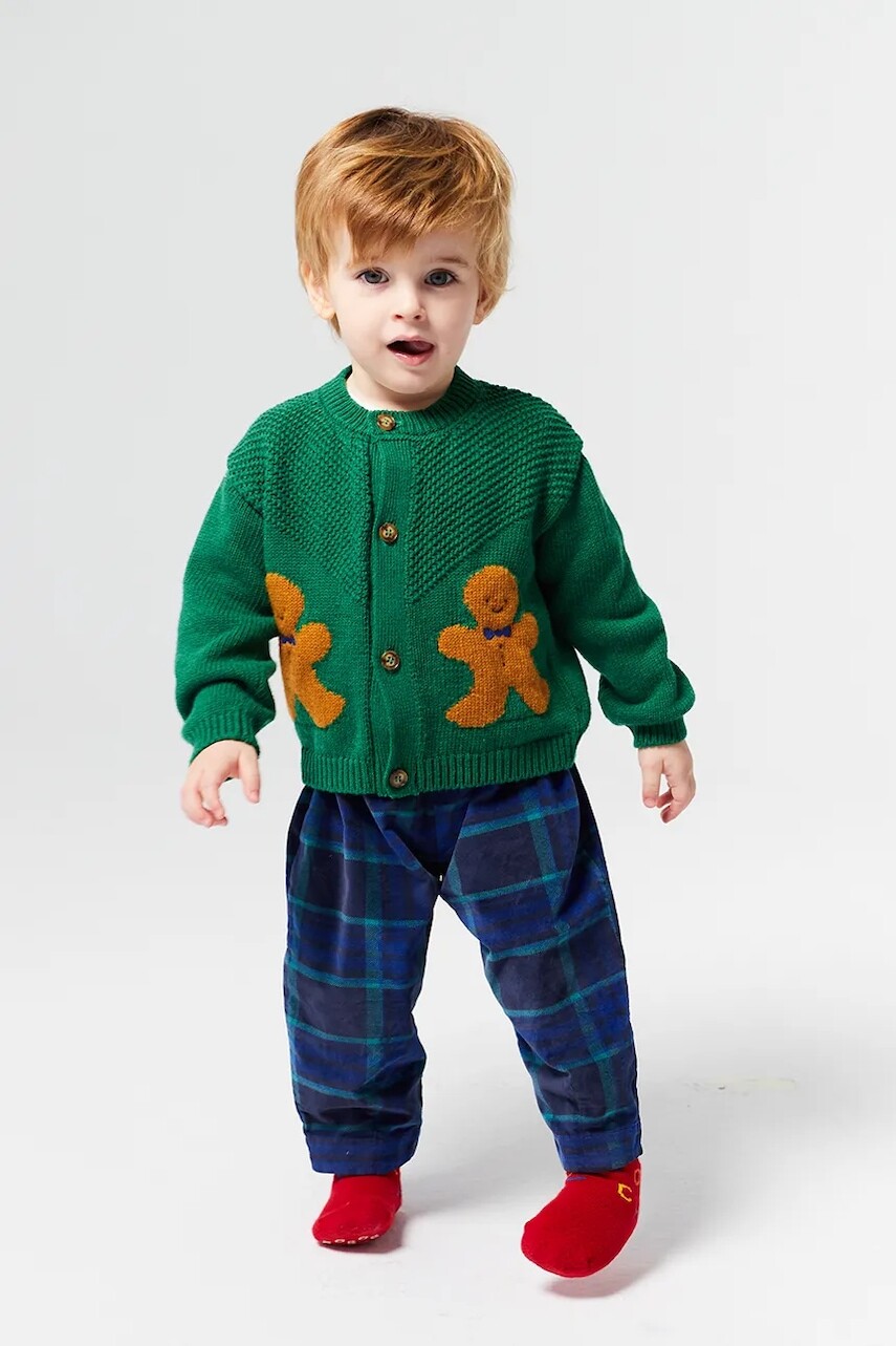 Detský kardigan s prímesou vlny Bobo Choses Gingerbread zelená farba, 224FB005
