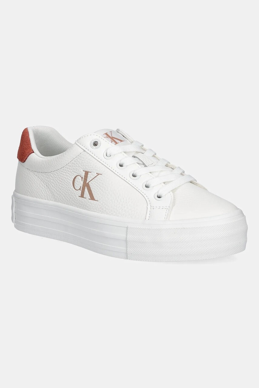 Kožené tenisky Calvin Klein Jeans BOLD VULC FLATF LOW LTH ML biela farba, YW0YW01669