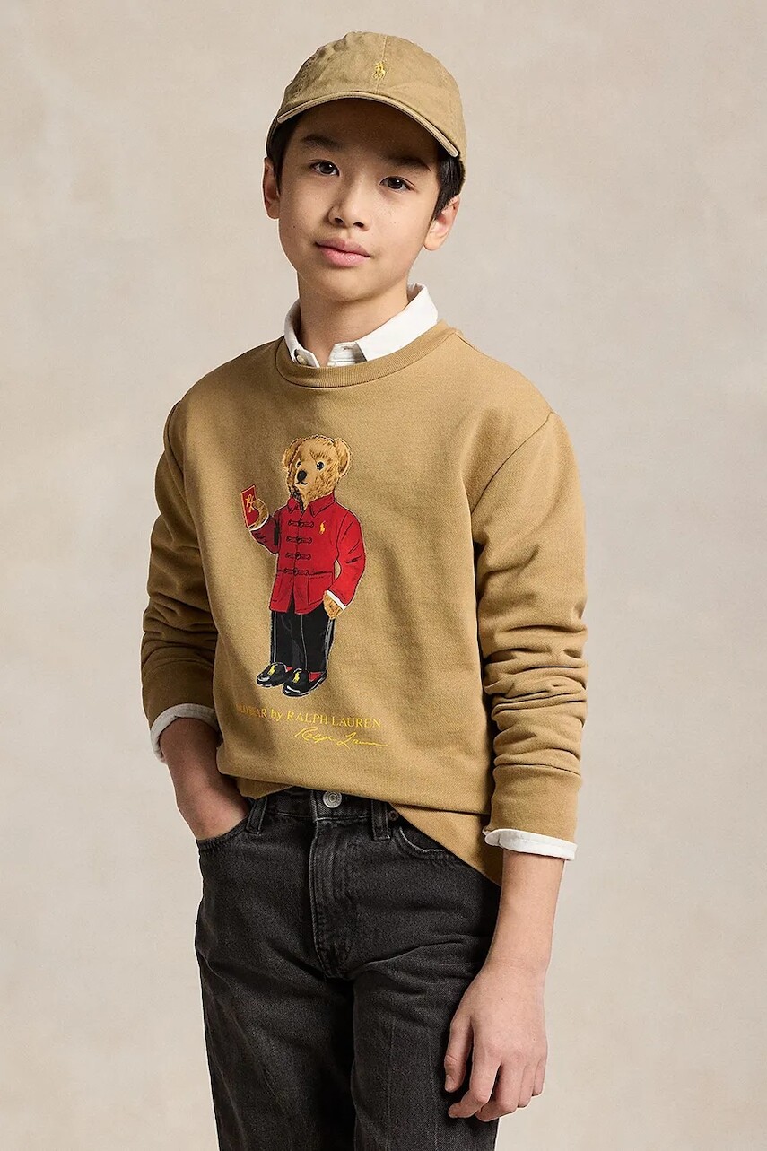 Detská bavlnená mikina Polo Ralph Lauren zelená farba, s potlačou, 323961412002