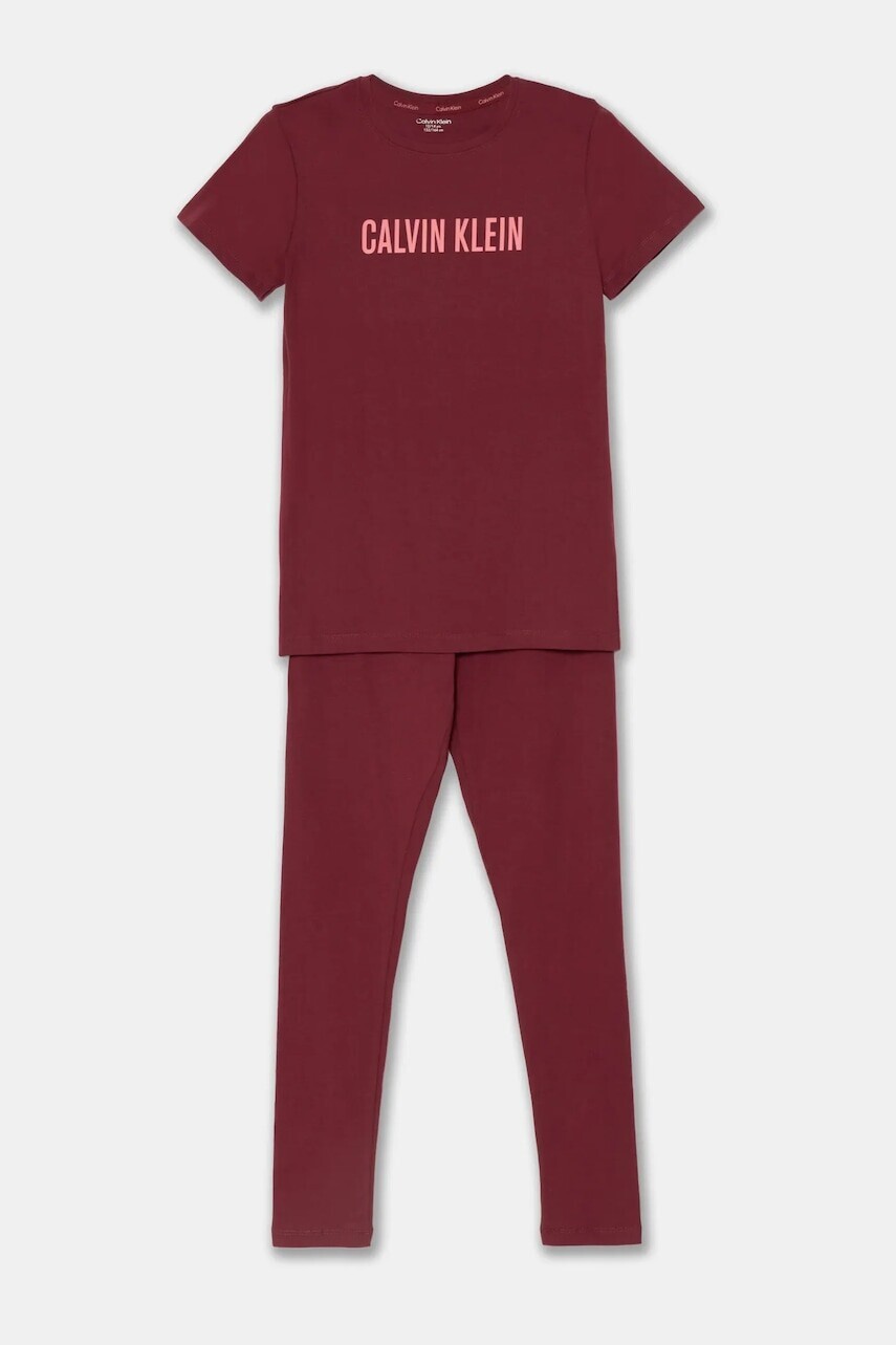 Detské bavlnené pyžamo Calvin Klein Underwear bordová farba, s potlačou, G80G800716
