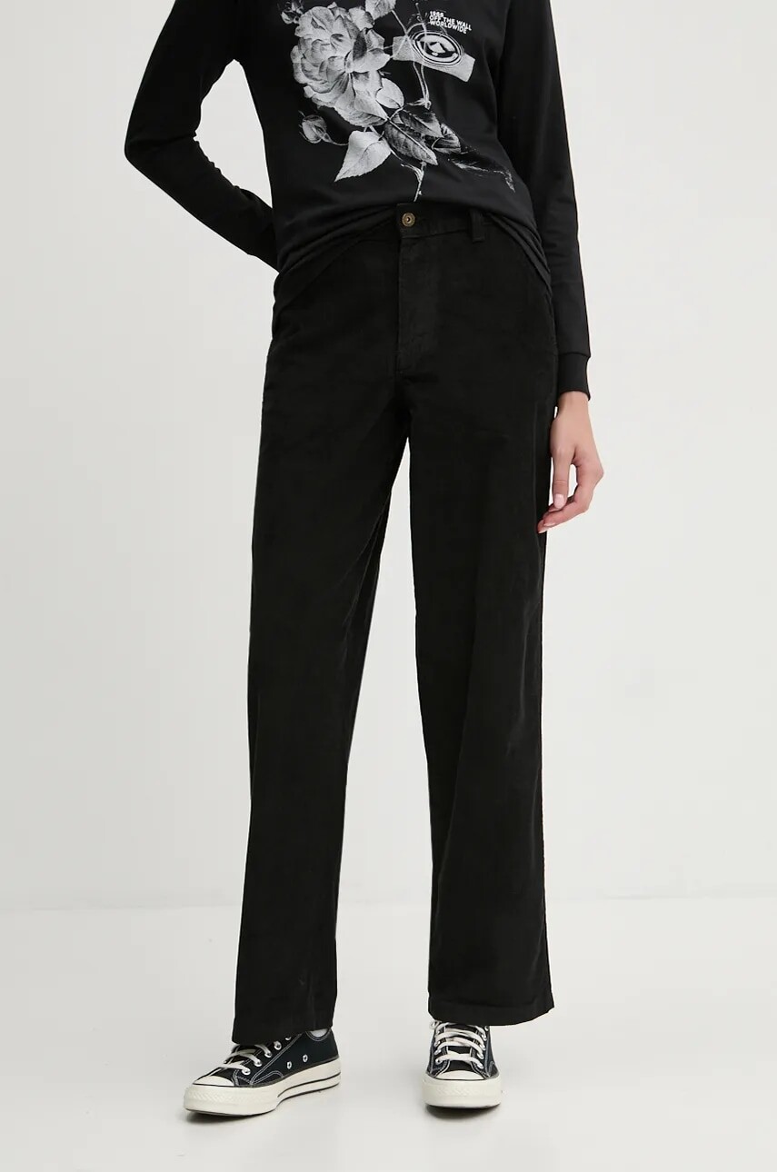 Menčestrové nohavice Dickies CORDUROY CARPENTER čierna farba, rovné, vysoký pás, DK0A863Z