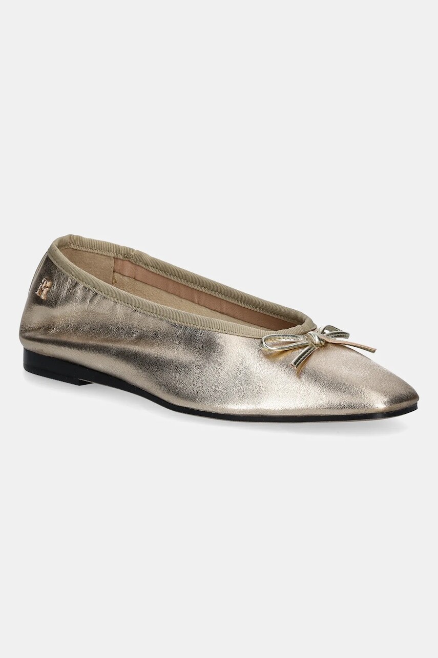 Kožené balerínky Tommy Hilfiger BALLERINA SOFT LEATHER METALLIC zlatá farba, FW0FW08452